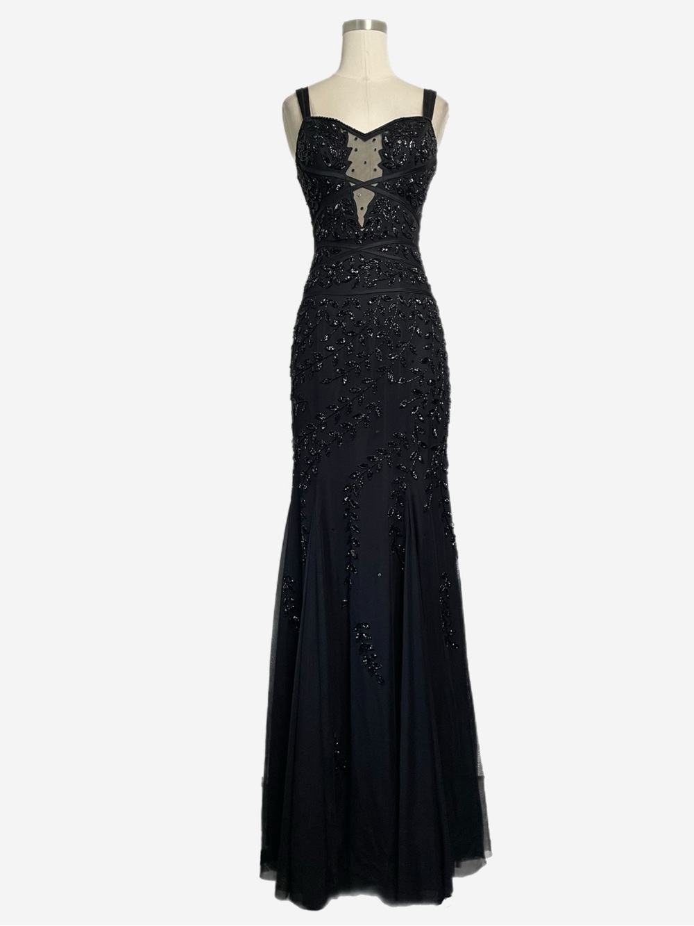 Cache black floral beaded sheer mesh paneled mermaid ball gown dark fairy XS - Picture 2 of 14